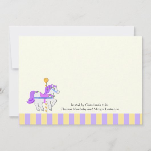 回転木馬ベビーシャワーパープル金ゴールド 招待状 (裏面)