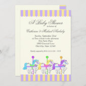 回転木馬ベビーシャワーパープル金ゴールド 招待状 (正面/裏面)