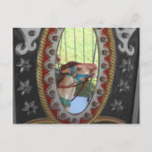 回転木馬ホースイン鏡白黒 ポストカード (正面)