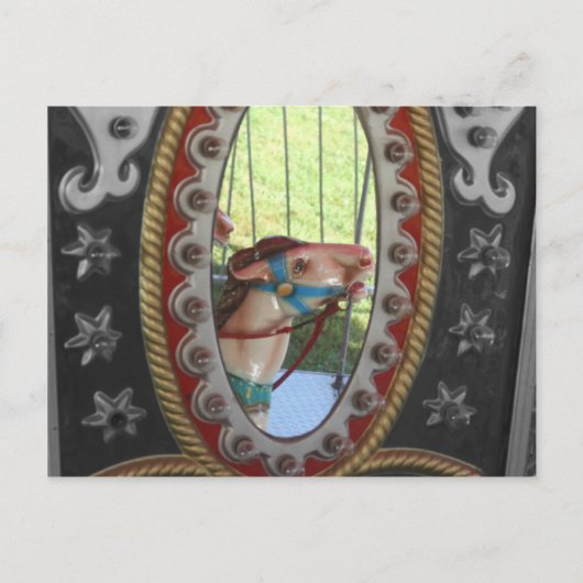 回転木馬ホースイン鏡白黒 ポストカード (正面)