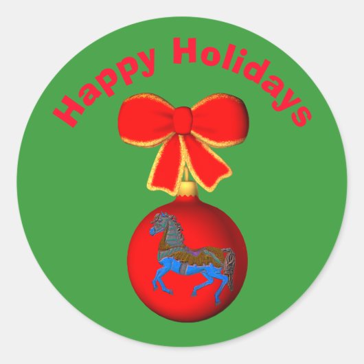 回転木馬ホースオーナメントクリスマスホリデー ラウンドシール (正面)