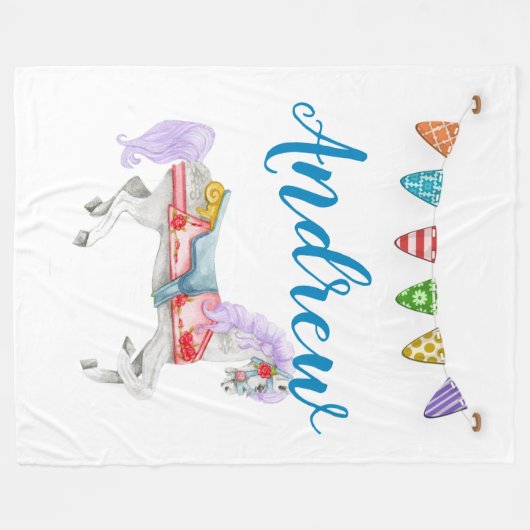 回転木馬ホースカスタムテンプレート フリースブランケット (正面(横))