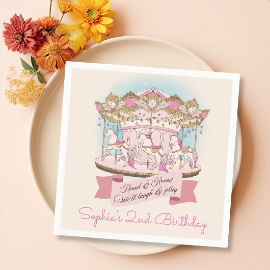 回転木馬ホースサーカスカーニバルバースデーパーティー スタンダードカクテルナプキン