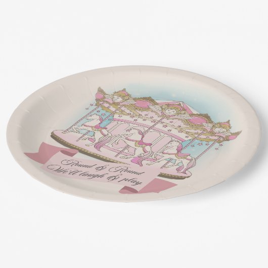 回転木馬ホースサーカスカーニバルバースデーパーティー ペーパープレート (アングル)