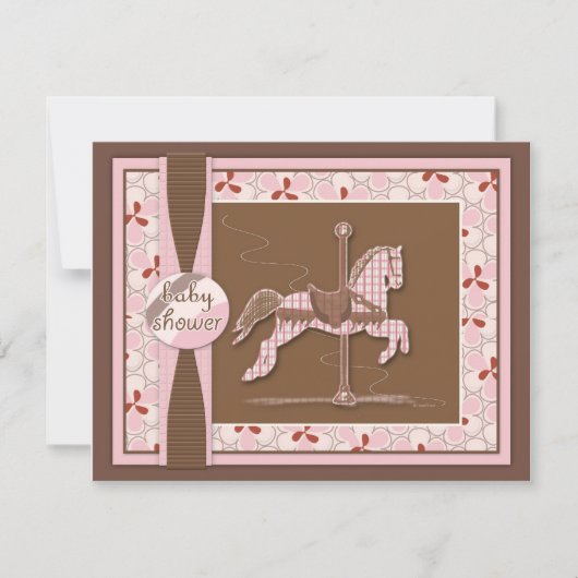 回転木馬ホースベビーガールシャワー招待状 招待状 (正面)