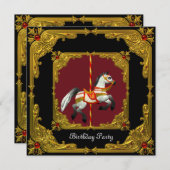 回転木馬ホース金ゴールドレッドブラックリーガルバースデーパーティー 招待状 (正面/裏面)
