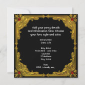 回転木馬ホース金ゴールドレッドブラックリーガルバースデーパーティー 招待状 (裏面)