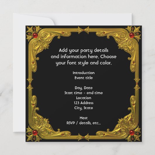 回転木馬ホース金ゴールドレッドブラックリーガルバースデーパーティー 招待状 (裏面)