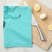 回転木馬ホース – ターコイズとアクア キッチンタオル (四つ折り)