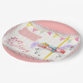 回転木馬ホース（ピンク）誕生日紙プレート ペーパープレート (アングル)