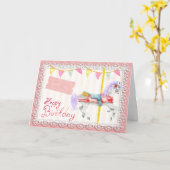 回転木馬ホース（ピンク）誕生日 カード (黄色い花)