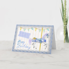 回転木馬ホース（青）誕生日 カード