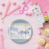 回転木馬ホース（青）誕生日  ペーパープレート (パーティー)