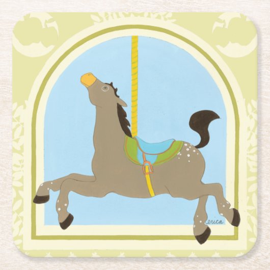 回転木馬ホースbyジューンエリカヴェス スクエアペーパーコースター (正面)