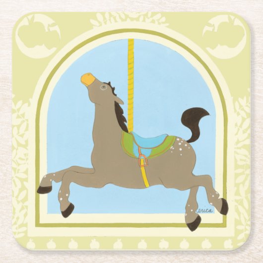 回転木馬ホースbyジューンエリカヴェス スクエアペーパーコースター (正面)