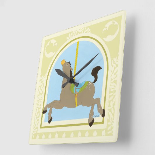 回転木馬ホースbyジューンエリカヴェス スクエア壁時計 (傾斜)