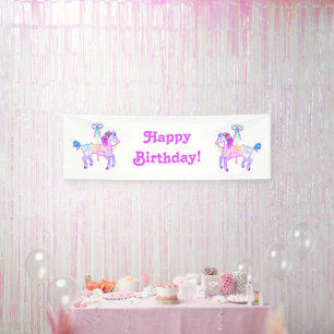 回転木馬ポニー誕生日バナー 横断幕