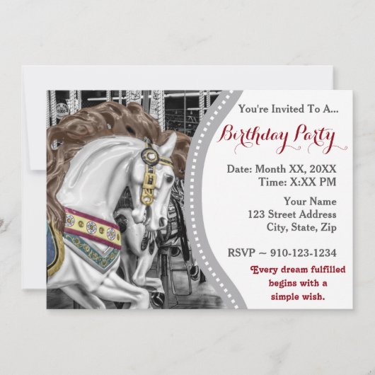 回転木馬メリーのラウンド誕生日パーティー 招待状 (正面)