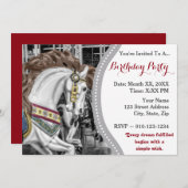 回転木馬メリーのラウンド誕生日パーティー 招待状 (正面/裏面)