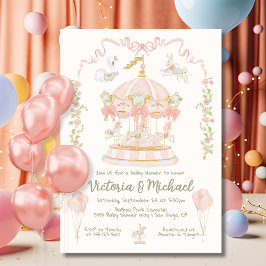 回転木馬メリーゴーラウンドの赤ちゃんシャワー 招待状