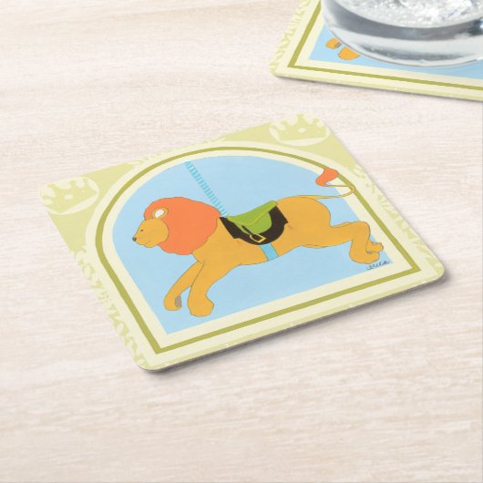 回転木馬ライオンバイジューンエリカヴェス スクエアペーパーコースター (アングル)