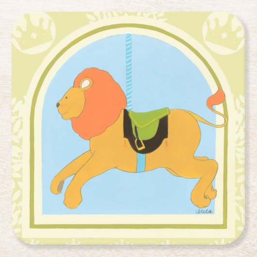 回転木馬ライオンバイジューンエリカヴェス スクエアペーパーコースター (正面)