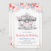 回転木馬ワンダーランドピンク誕生日 招待状 (正面/裏面)