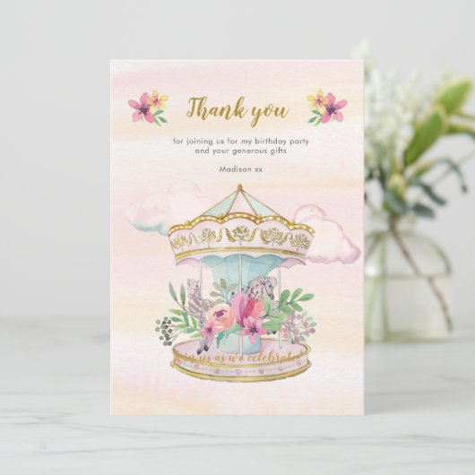 回転木馬誕生日ありがとうございますノートカード 招待状 (スタンド正面)
