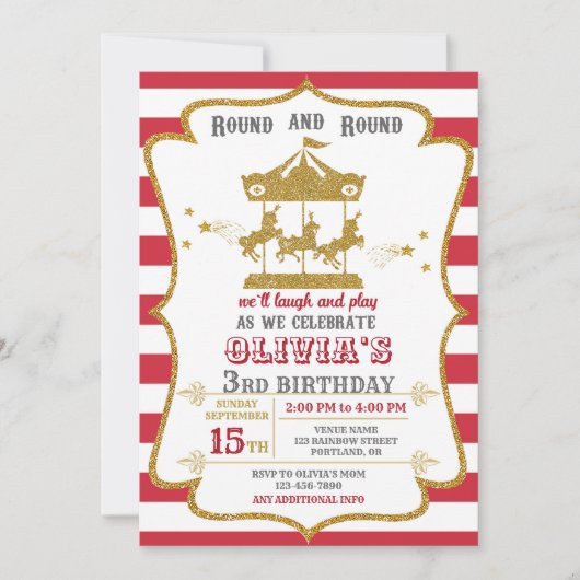 回転木馬誕生日の招待アミューズメントパーク招待状 招待状 (正面)