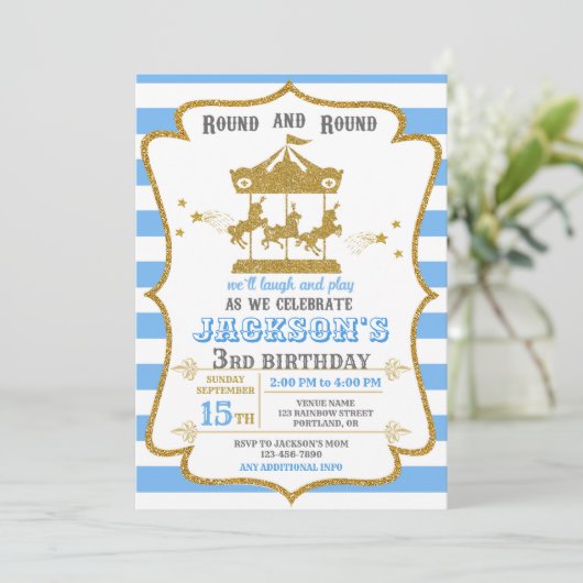 回転木馬誕生日の招待アミューズメントパーク招待状 招待状 (スタンド正面)