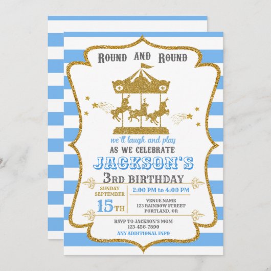 回転木馬誕生日の招待アミューズメントパーク招待状 招待状 (正面/裏面)