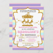 回転木馬誕生日の招待アミューズメントパーク招待状 招待状 (正面/裏面)