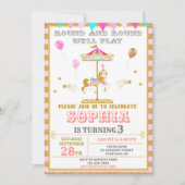 回転木馬誕生日の招待カーニバルパークパーティー 招待状 (正面)