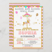 回転木馬誕生日の招待カーニバルパークパーティー 招待状 (正面/裏面)