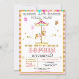 回転木馬誕生日の招待カーニバルパークパーティー 招待状