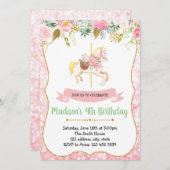 回転木馬誕生日パーティーの招待 招待状 (正面/裏面)