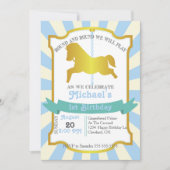 回転木馬誕生日パーティーへの招待（青） 招待状 (正面)