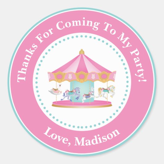 回転木馬誕生日パーティー好意ステッカー ラウンドシール (正面)