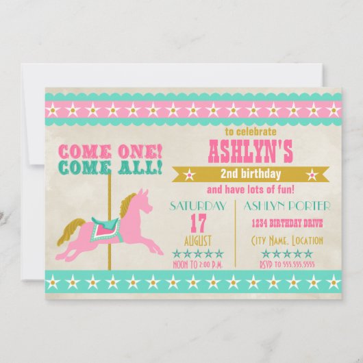 回転木馬誕生日パーティー 招待状 (裏面)
