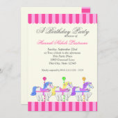 回転木馬誕生日ピンク 招待状 (正面/裏面)