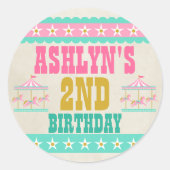 回転木馬誕生日会パーソナライズされた ラウンドシール (正面)