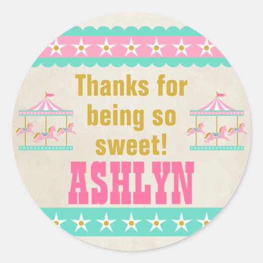 回転木馬誕生日会パーソナライズされた ラウンドシール (正面)
