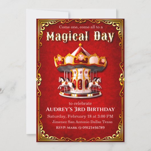 回転木馬誕生日 招待状 (正面)