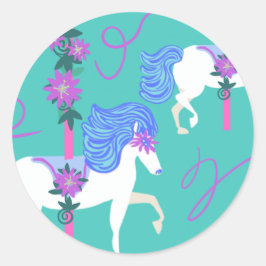 回転木馬飾馬紫の花 ラウンドシール