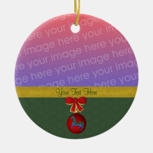 回転木馬馬のクリスマスフォト セラミックオーナメント (正面)