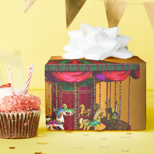 回転木馬馬オン金ゴールド ラッピングペーパー (誕生日パーティー)