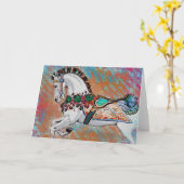 回転木馬馬グリーティングカーカラフルド – メリー カード (黄色い花)