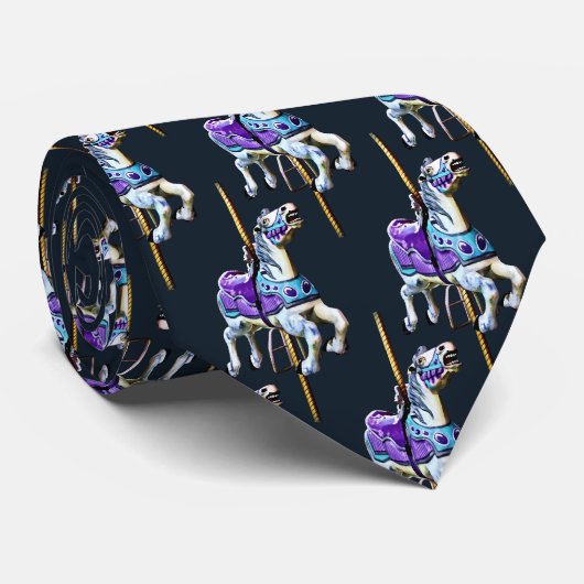 回転木馬馬ラベンダーと青の服 ネクタイ (ロール)