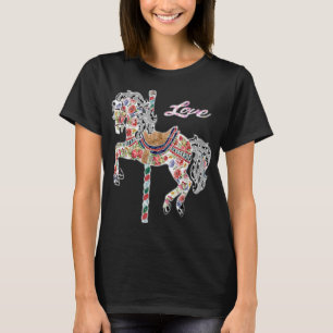 回転木馬馬ヴィンテージイラストレーションキルティングスタイル Tシャツ