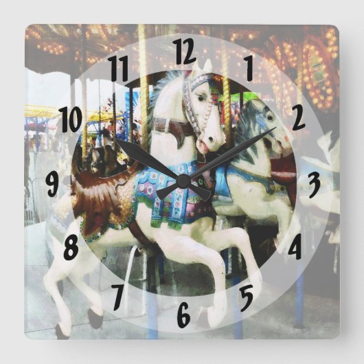 回転木馬馬 スクエア壁時計 (正面)